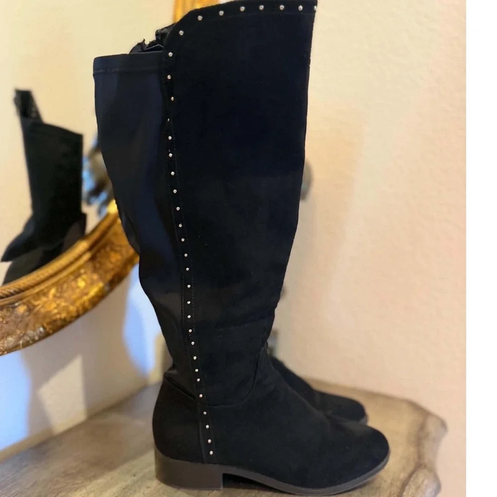 Lane Bryant Womens Black Faux Suede Studded Tall Over The Knee Boots Size 8